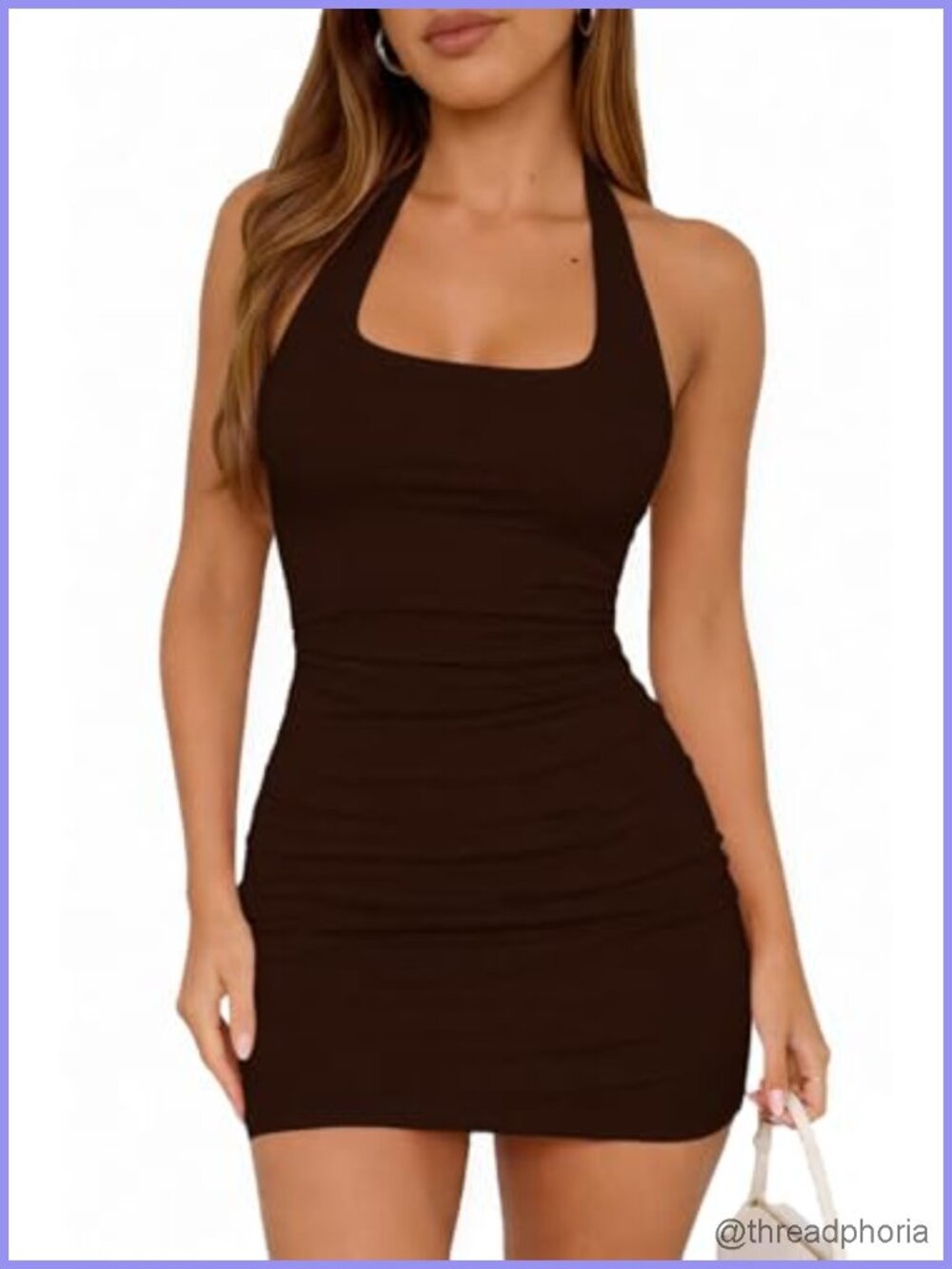 Women Backless Halter Ruched Mini Bodycon Dress